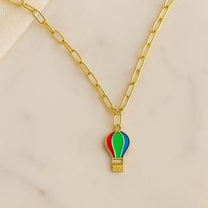 Enamel Hot Air Balloon Necklace: Stainless Steel Paperclip Chain