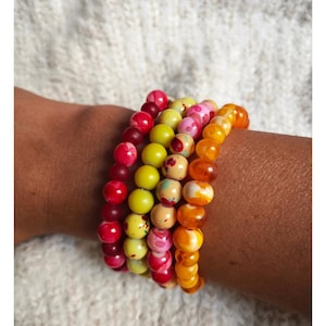 Colorful Beaded Bracelet Set, Vibrant Beaded Bracelet Collection, Ideal Gift for Mom or Teen, Handmade Stretch Bracelets, Summer Bracelets