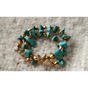 Turquoise Stone Bracelet: Boho Gold Beaded Jewelry with Butterfly Charm