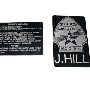 Tarjeta de advertencia Miranda personalizada: inserto de billetera para las fuerzas del orden con el logotipo de la agencia