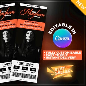 Lady Gaga Mayhem Ball Tour Anpassbare Konzertkarte - Vorlage - Canva-Format (*digitaler Download mit Anleitung*)