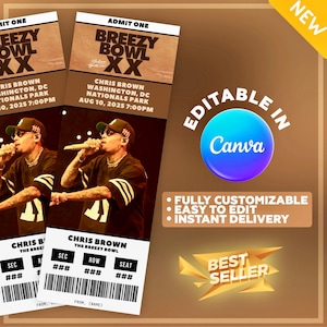 Chris Brown Breezy Bowl Tour Anpassbare Konzertkarten-Vorlage - Canva-Format (* digitaler Download mit Anleitung *)