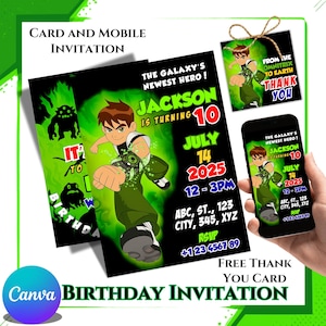 Ben 10 Birthday Invitation | Editable Canva Template| Alien Birthday Invitation | Kids Invite | Superhero Birthday Invitation | Ben 10 Card