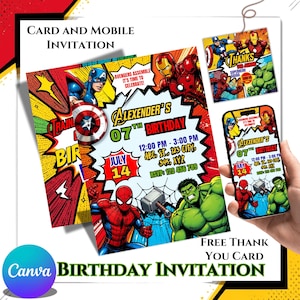 Superhero Birthday Invitation | Kids Party Invite | Mobile & Printable Card Template | Editable  Superhero Party Invite | Superhero Invite