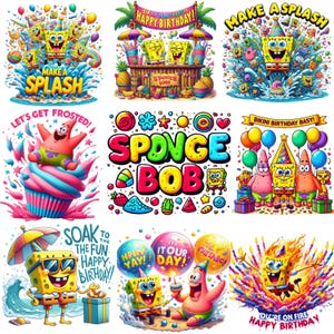 50 Premium Sponge Bob Birthday PNG Bundle | Ocean Funny Cartoon Clipart | Sea Party Sublimation Designs | Natychmiastowe pobranie