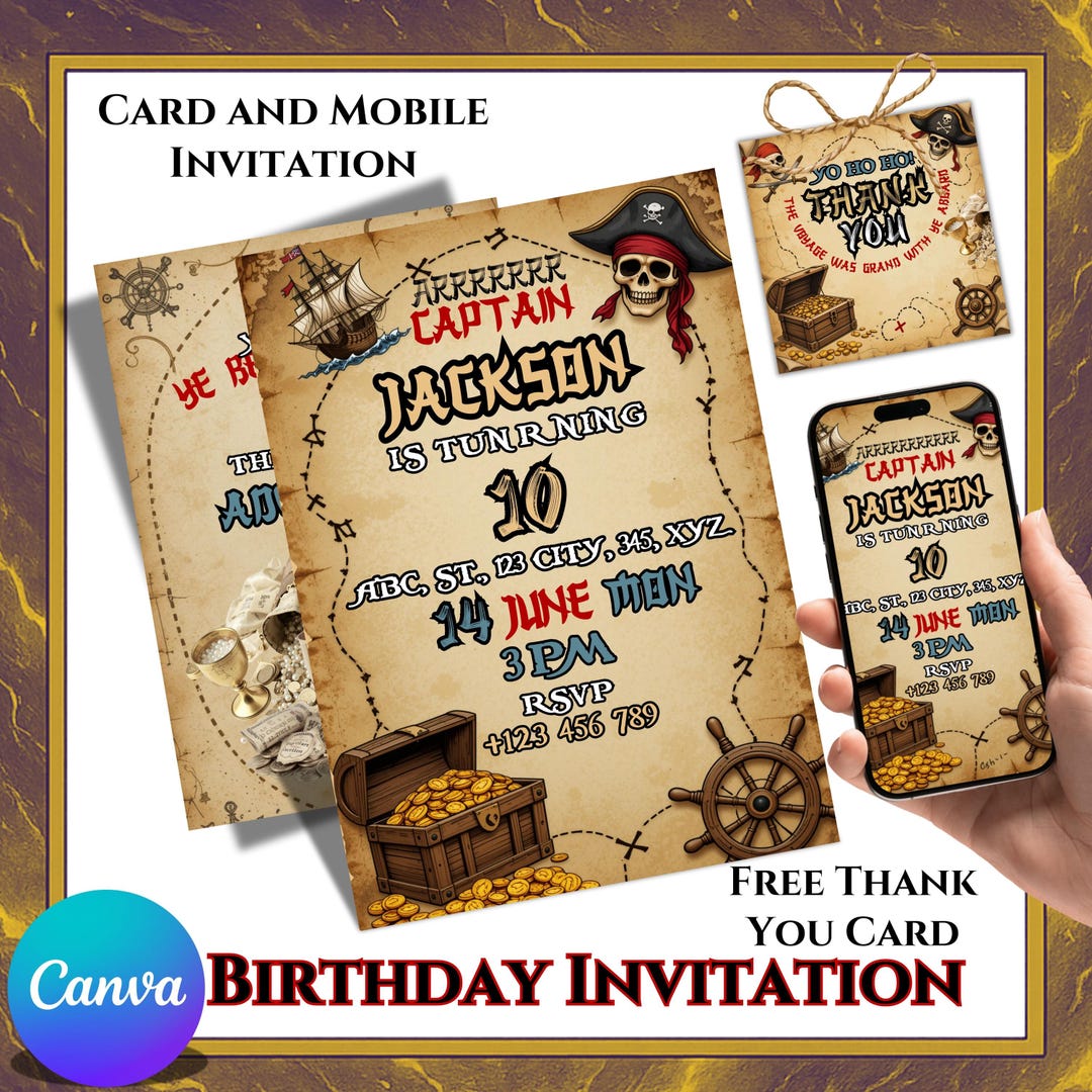 Map Party Invite Editable Pirate Map Birthday Invitation | Ahoy Mateys Pirate Birthday ...