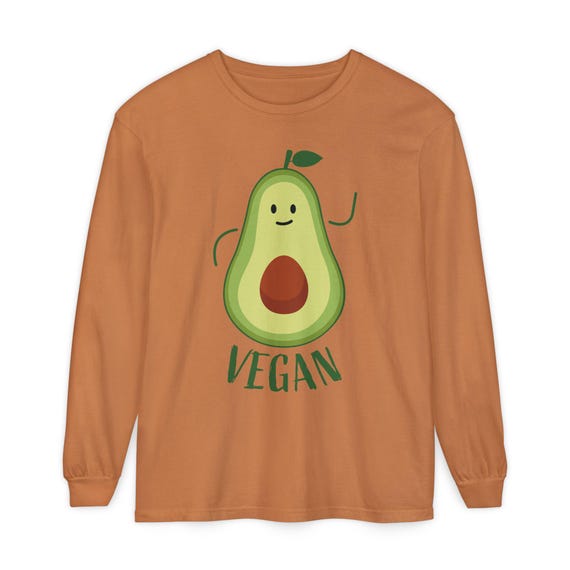 Cute Avocado Vegan Graphic Long Sleeve Shirt | Plant-Based Avocado Tee