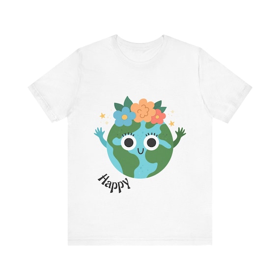 Happy Earth with Flower Crown Tee | Cute Planet Graphic Shirt