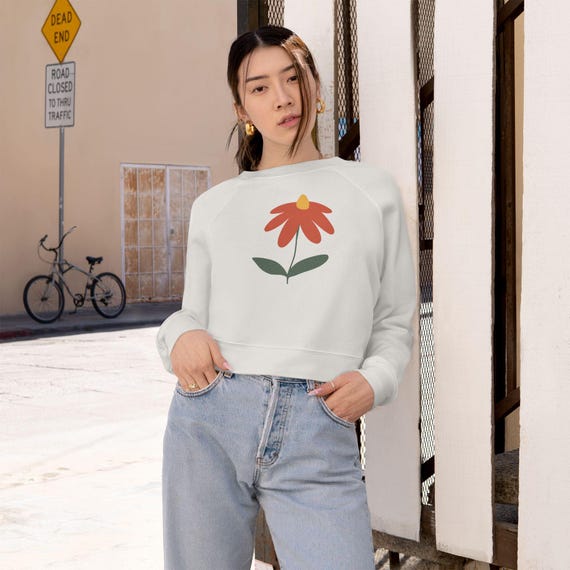 Minimalist Red Flower Cropped Sweatshirt | Floral Graphic Top