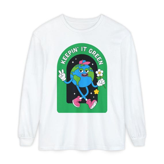 Keepin' It Green Earth Character Long Sleeve | Eco Cartoon Tee