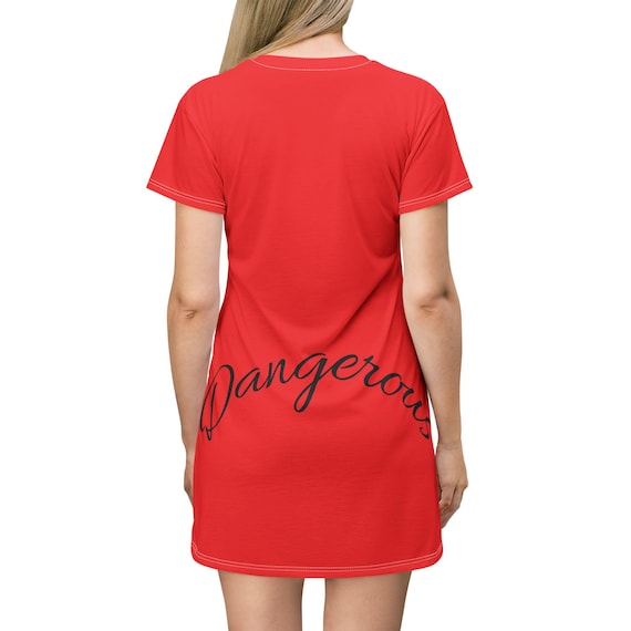 Dangerous Script Logo T-Shirt Dress | Red All-Over Print