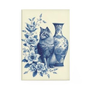 Decorative Cat Fridge Magnet, Gift for Cat Lovers, Kitchen Decor, Floral Accent, Unique Home Decor