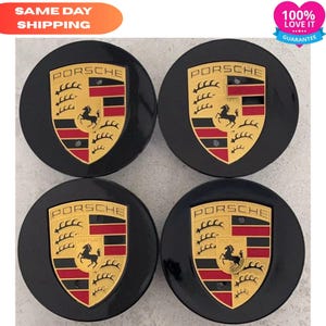 Porsche Wheel Center Caps 76mm Set of 4 – Black Alloy Rim Emblem Hubcaps, Replacement Center Caps Fit Porsche Cayenne Panamera Macan 911 718
