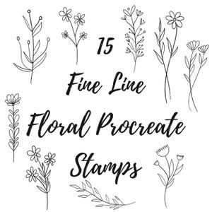 15 Fine Line Procreate Tattoo Stamps Bundle, Procreate Stamps, Procreate Floral Stamps, Procreate Brushes, Procreate Flower Stamps
