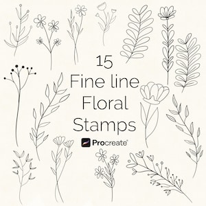 15 Line Art Procreate Stamps, Procreate Floral Stamps, Minimalist Tattoo, Procreate Flower, Flower Stamps, Minimalist Art,