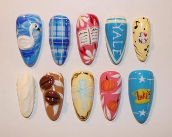 Gilmore girls inspired Fall Press-On-Nails | Summer Festival | Medium Almond | Custom Nails | Maximalist