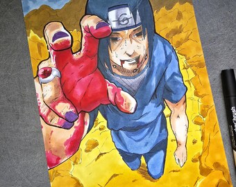 ITACHI FAN ART | A4-illustration | Handgjord konst | Presentidé för anime-fans | Väggdekoration.