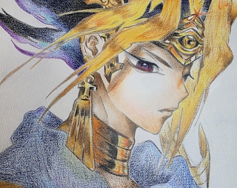 FARAO-FANKONST | A4-illustration | Handgjord konst | Presentidé för anime-fans | Väggdekoration.