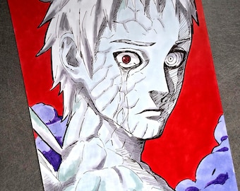 Red Obito A4 Original Manga Drawing | A4 Illustration | Handmade Art | Anime Fan Gift Idea | Wall Decoration.