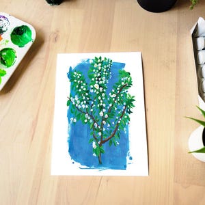 Melo selvatico in fiore primaverile, stampa artistica floreale da album da disegno, pittura tradizionale ad acquerello e acrilico