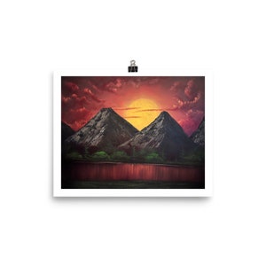 Rygar Sunset Giclée Print: Mountain Landscape Oil Painting