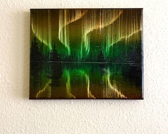 Aurora Borealis Oil Painting: Northern Lights Landscape Art, 8x10 Canvas