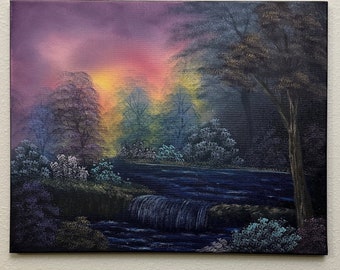 Dark Waterfall original landscape oil painting 16x20in