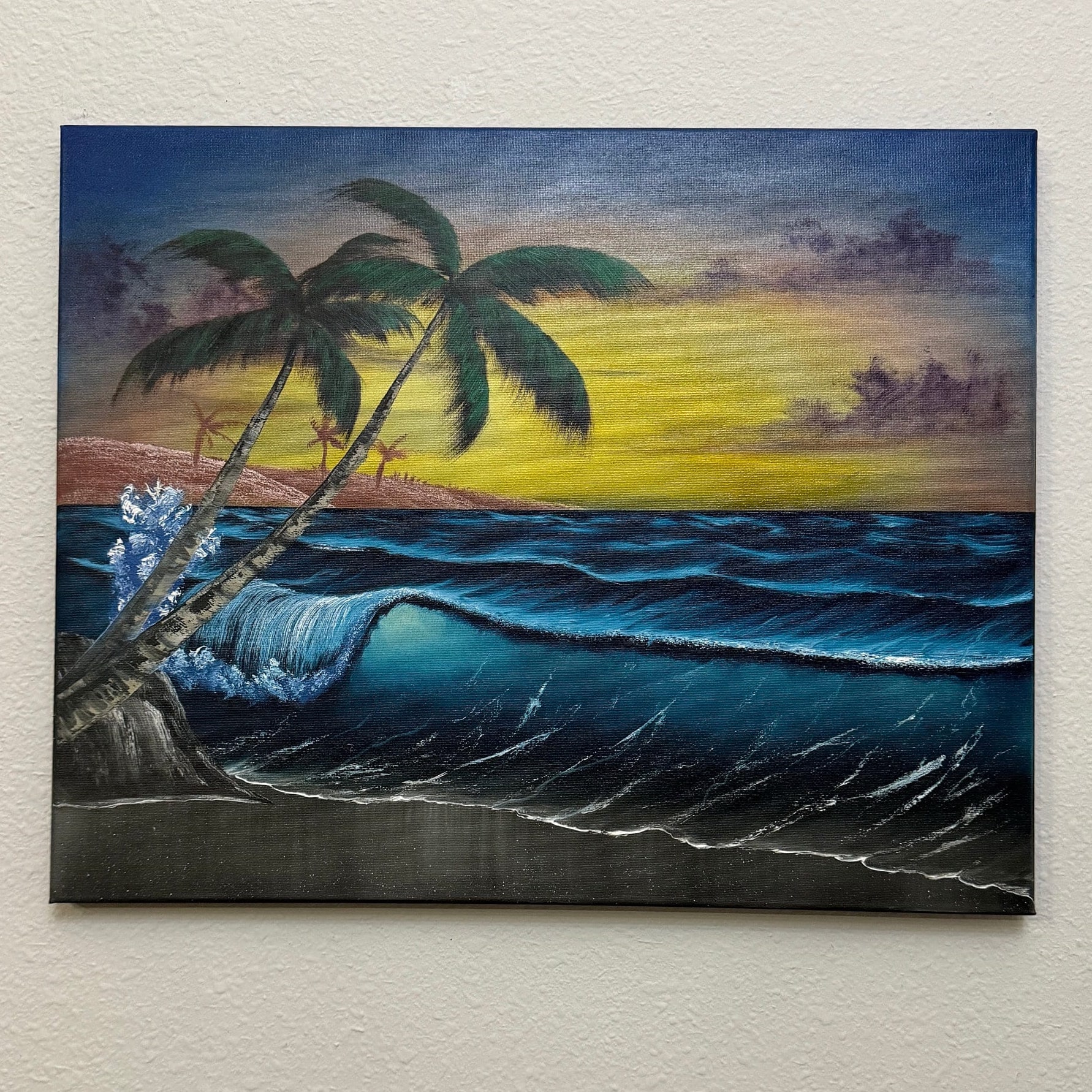 Tropical Seascape Original Oil Painting Artwork With Palm