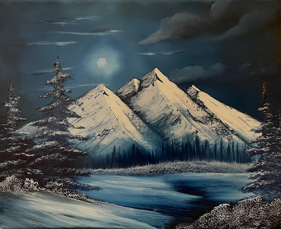 Bob Ross Style A Perfect Winter Night 16x20 Oil on Canvas - Etsy