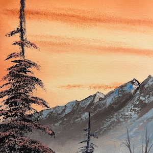 Bob Ross style landscape oil painting Mountain Rhapsody 16x20in image 7