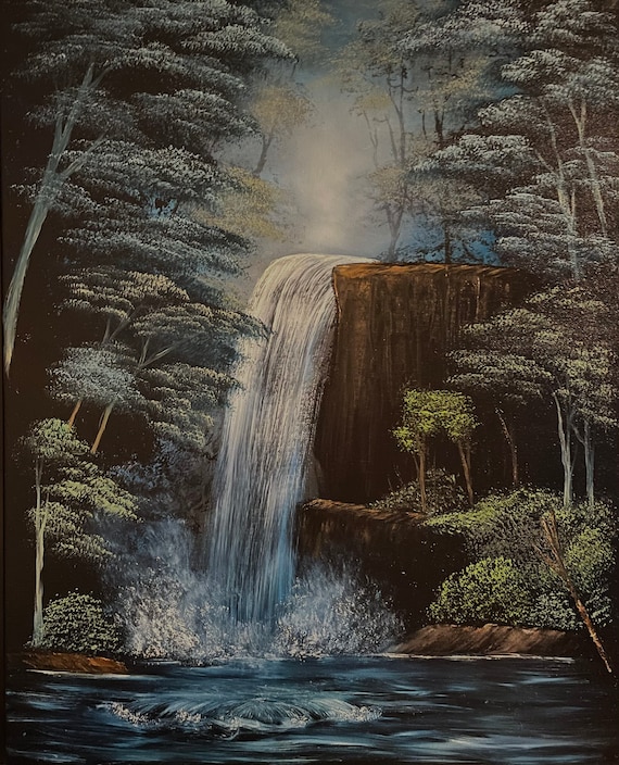 Bob Ross - Mountain Waterfall, Signed Original Painting