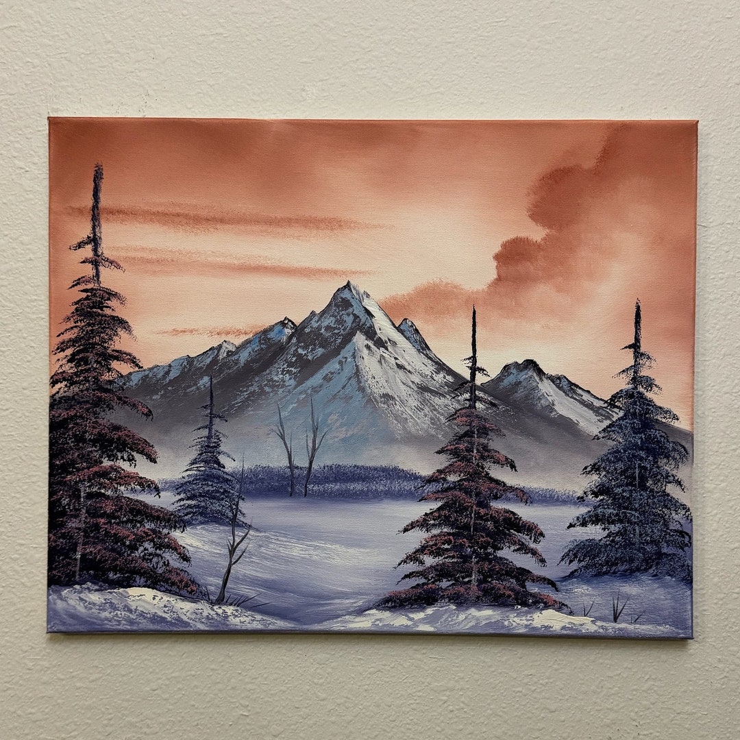 Bob Ross Style Landscape Oil Painting “mountain Rhapsody” 16x20in