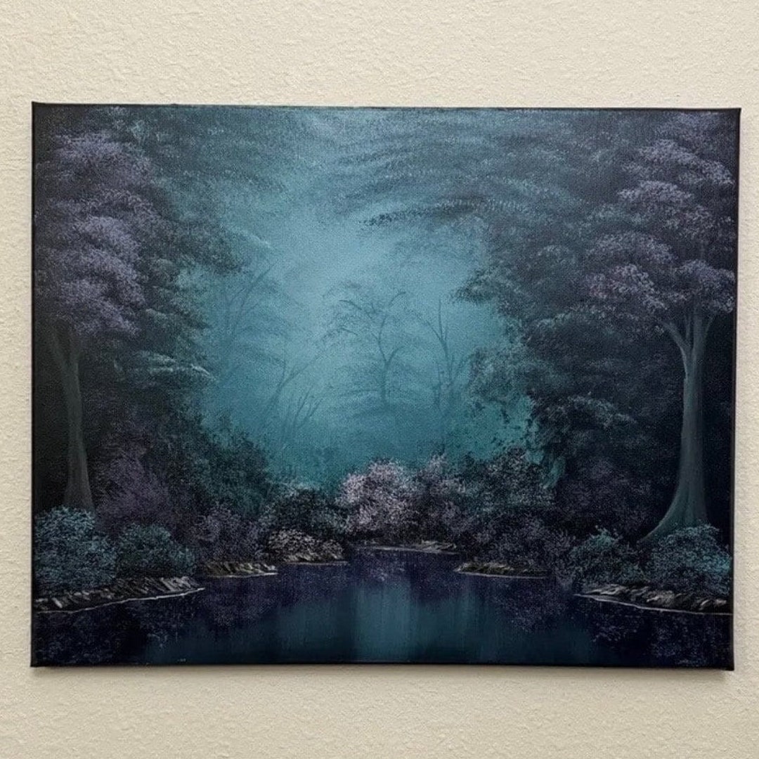 Misty Forest Lake Oil Painting 16x20 Original | Moody Woodland Wall Art ...