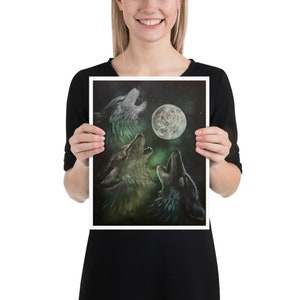 Wolves Howling at Moon in Space Majestic Meme Pint