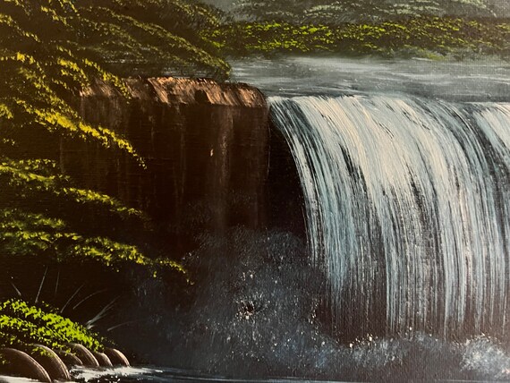 Bob Ross Style Original Landscape Oil Painting blue Ridge Falls