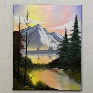 Sunset Mountain Fall Mountain painting original Bob Ross style oil painting 16x20