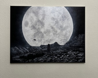 Lunar Beach Stranding original oil on canvas painting 18x24in