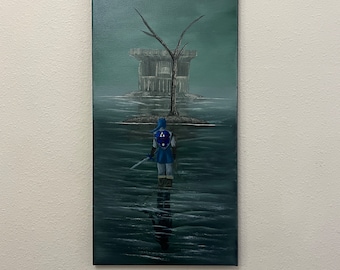 Zelda Ocarina of Time Dark Link Water Temple original oil on canvas painting 12x24 inch