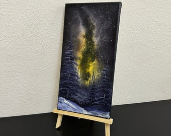 Purple Yellow Milky Way Galaxy Night Sky Space Landscape Oil Painting on  canvas 7x14 in