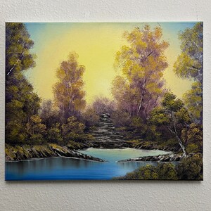 Towering Peaks at Sunset Bob Ross Oil Painting Replica