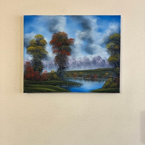 Bob Ross style oil on canvas Fall landscape painting on canvas “Colors of Nature” 16x20in