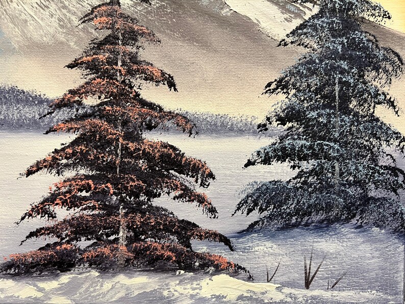 Bob Ross style landscape oil painting Mountain Rhapsody 16x20in image 9