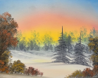 Colorful Winter Snowy Landscape Oil Painting 16x20 in