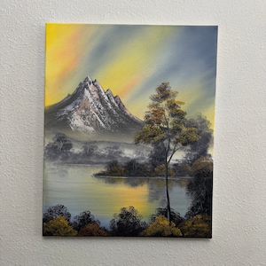 Autumn Peaks Fall Mountain painting original Bob Ross style oil painting 16x20