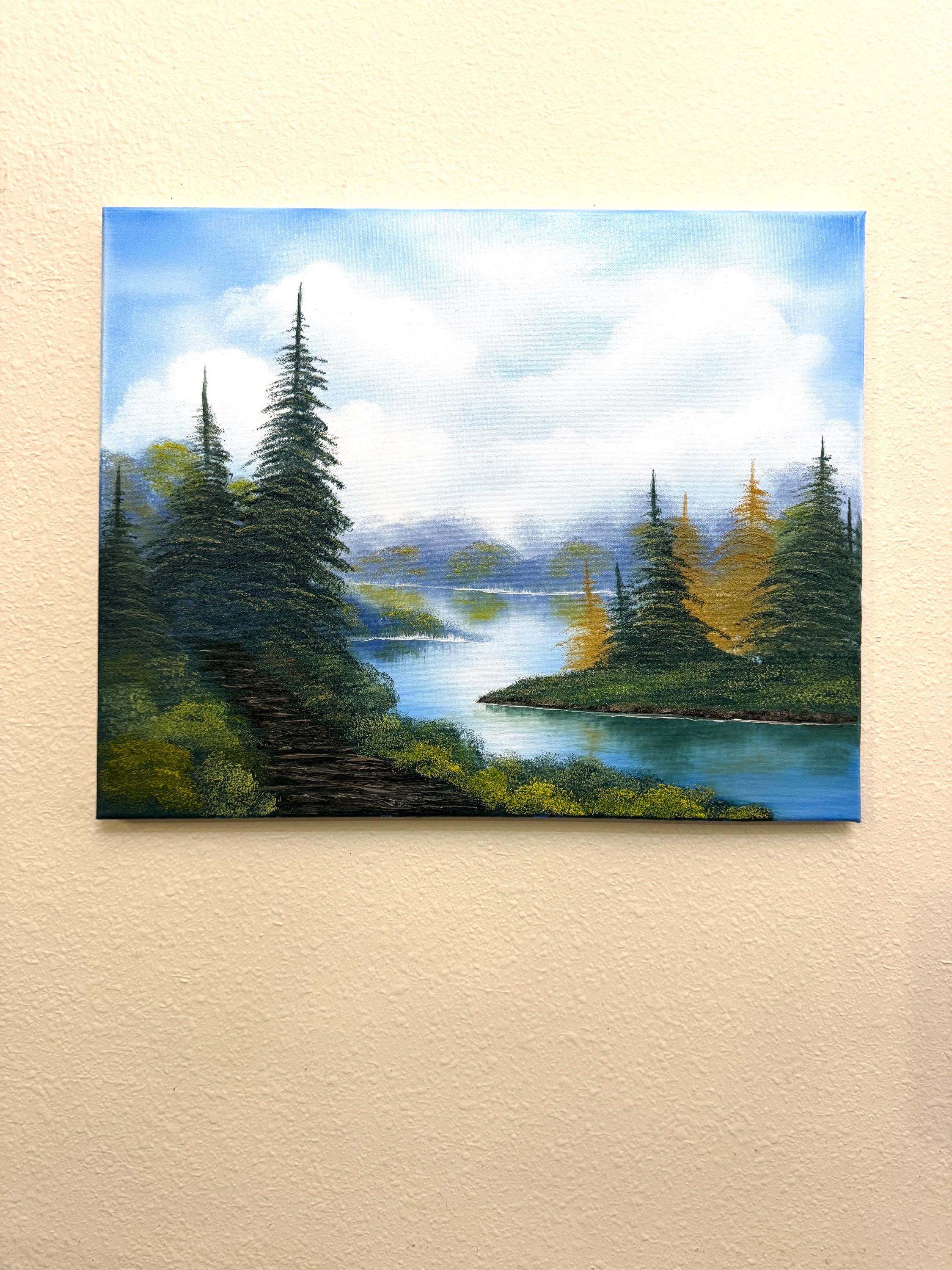 Original Forest River Oil Painting 16x20 Woodland Path Nature Wall Art Peaceful Pine Trees Lake Canvas Handmade Landscape Fine Art