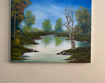 Peaceful River Bend – Original Oil Painting, Serene Lake Landscape, Nature Wall Art