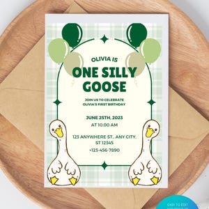 One Silly Goose Birthday Invitation, 1st Birthday Girl Pink Invite Printable, Goose 1st Birthday, Goose Invitation Template