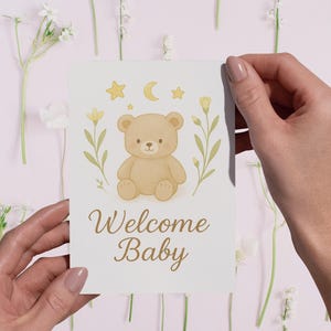 Welcome Baby Card – Cute Teddy Bear, Eco-Friendly Luxe Paper, 4x6", Gift-Ready Envelope, Perfect for Framing
