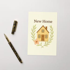 New Home Card – Vrolijke pastelkleurige huisillustratie – blanco binnenkant