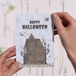 Haunted House Halloween Card – Spooky Greeting, Vintage Style, Blank Inside, Envelope Included, Halloween Decor